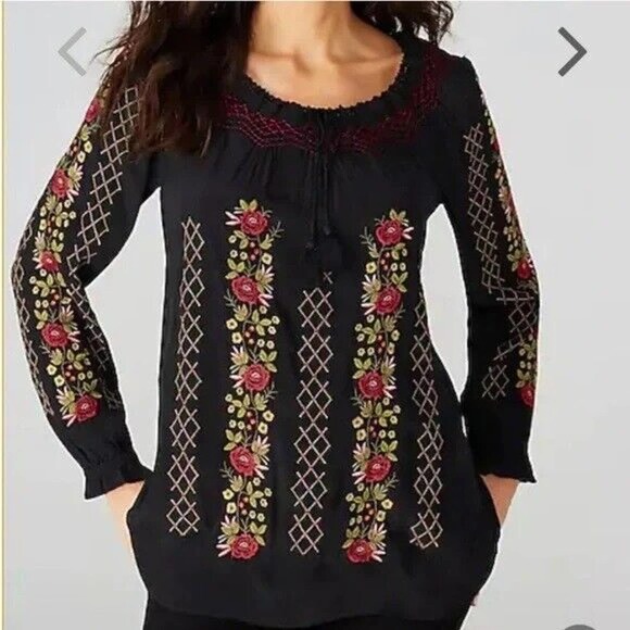 J. Jill Tops - J. Jill Embroidered Rose Garden Peasant Boho Blouse Women's Plus Size 2X H14385